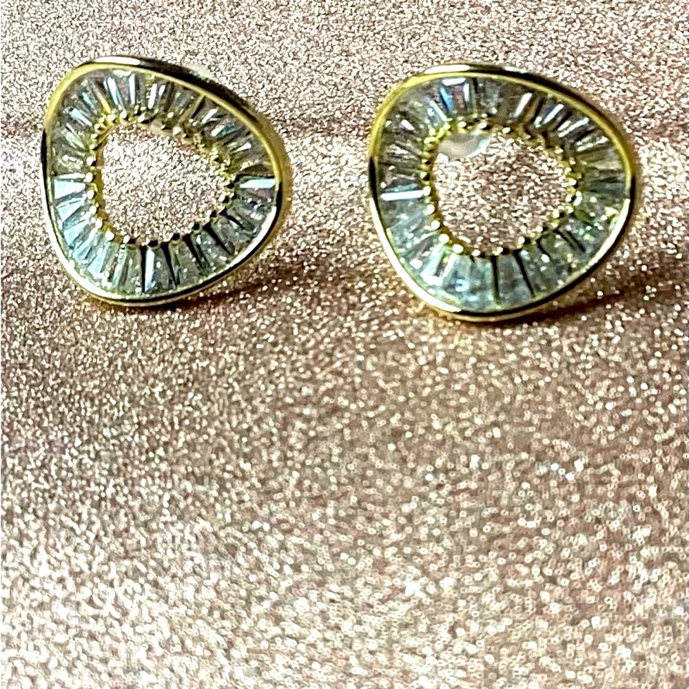 14 K Gold Plated Baguette Zirconia Earrings